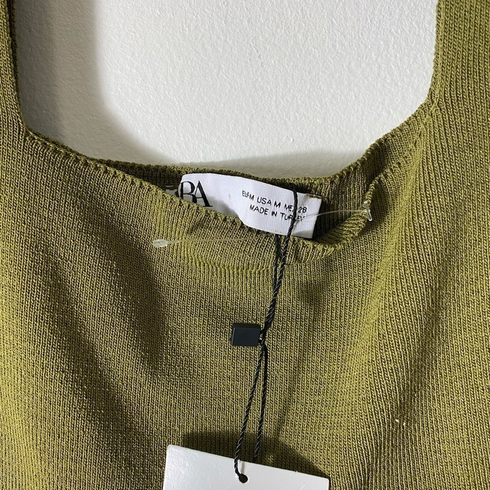 Zara Green Stretchy Knit Square Neck Skater Mini Dress - Picture 10 of 12